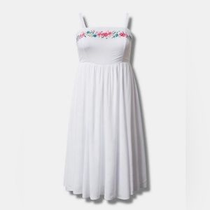 Torrid White Midi Challis Embroidered Floral Sun Dress w/Pockets
